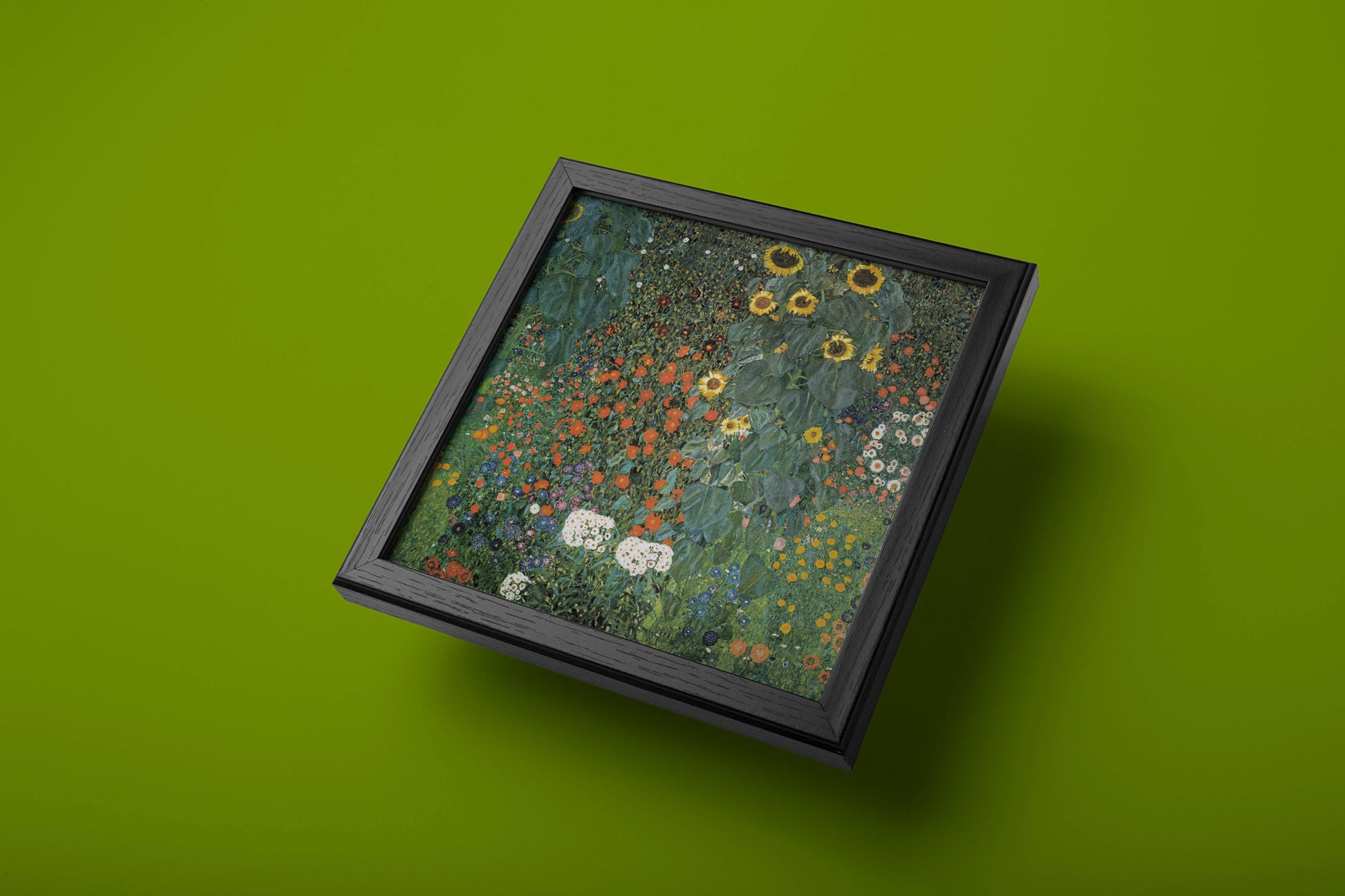 Detail of the iconic Gustav Klimt 'Bauerngarten mit Sonnenblumen' fine art poster featuring vivid colours and a smooth matte finish.