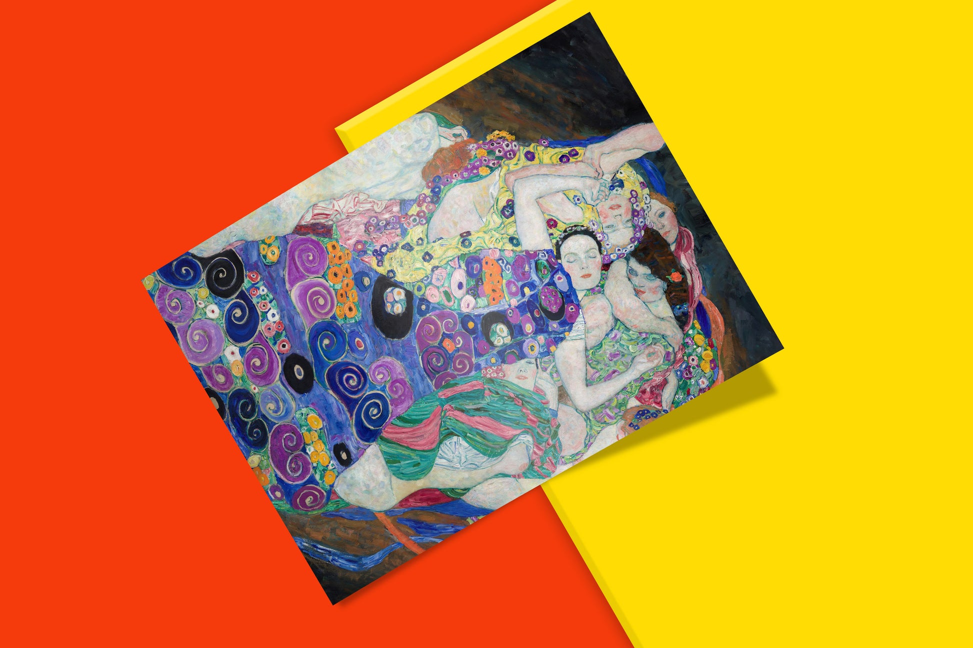 Decorative art print of Gustav Klimt's "The Virgin," capturing the essence of youth and eroticism with intricate floral and spiral motifs, perfect for fine art lovers.