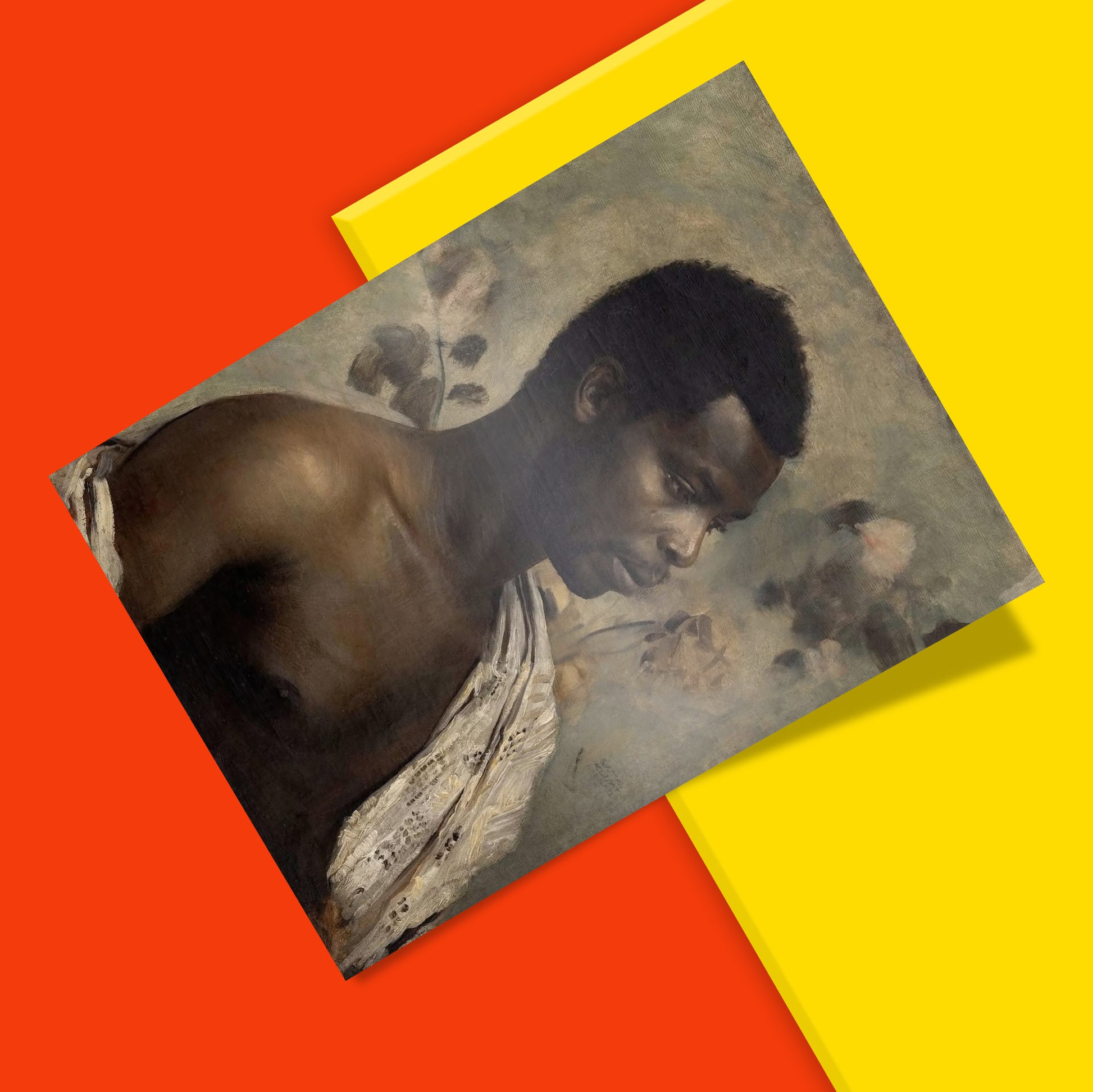 Klimt African prince oil painting wall art print featuring a near-photorealistic portrait with symbolic floral background, c.1896