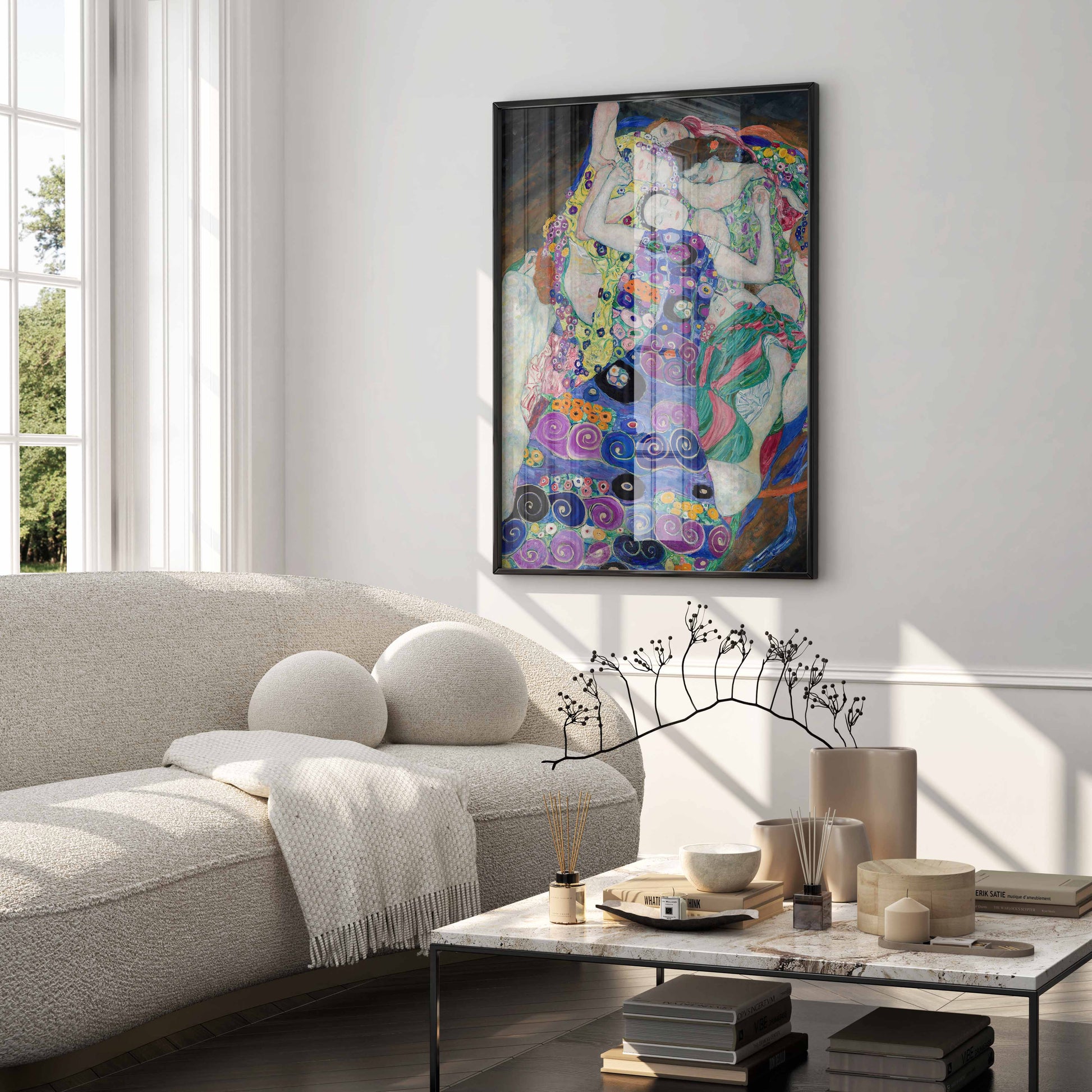 Framed "Gustav Klimt The Virgin" art print displayed as elegant wall art, perfect for modern or classic interior design in the UK.