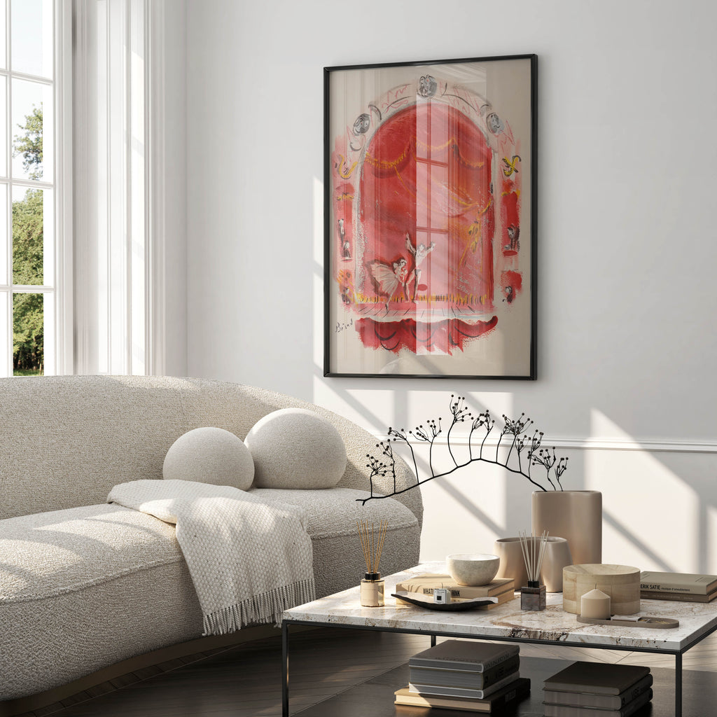 Christian Bérard Bébé Parisian art poster and wall décor featuring theatrical masks, dancing figures, and signature gestural brushwork in red and gold