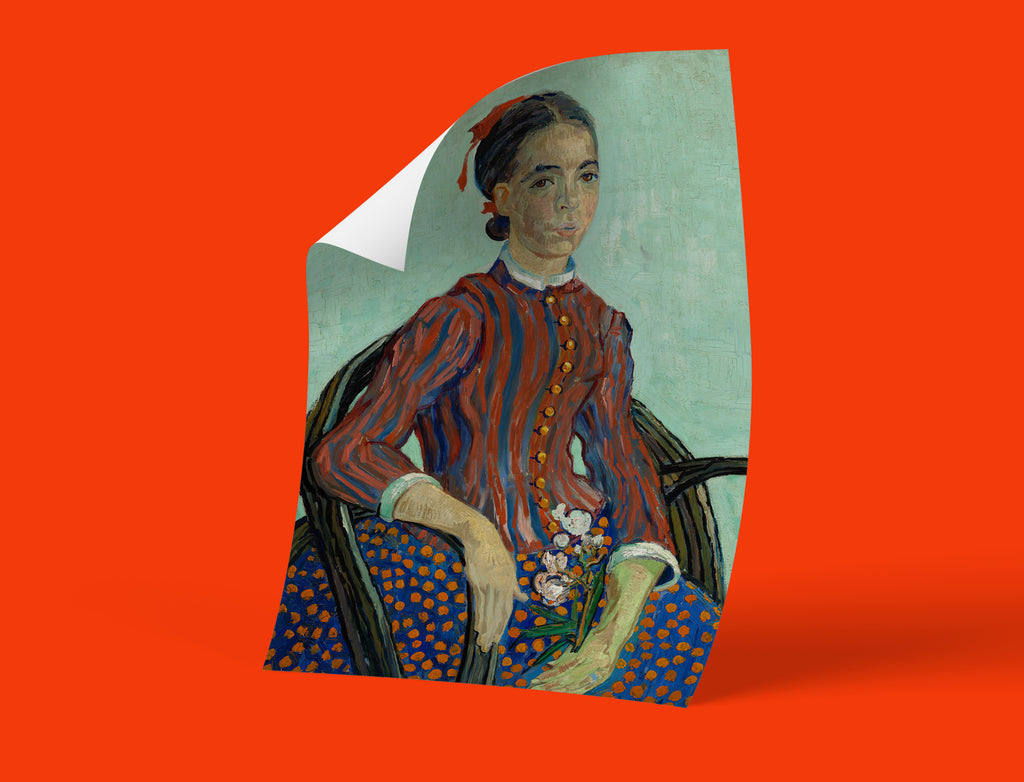 A giclée wall art poster of Vincent van Gogh's "La Mousmé," a classic portrait capturing the artist's fascination with Japanese art.