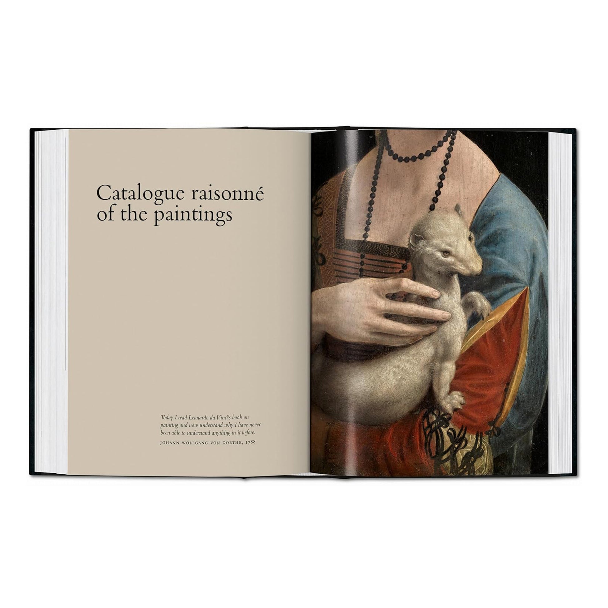 A captivating visual of Leonardo da Vinci's "Lady with an Ermine," presented as a full-page image within the luxury coffee table art book from Taschen.