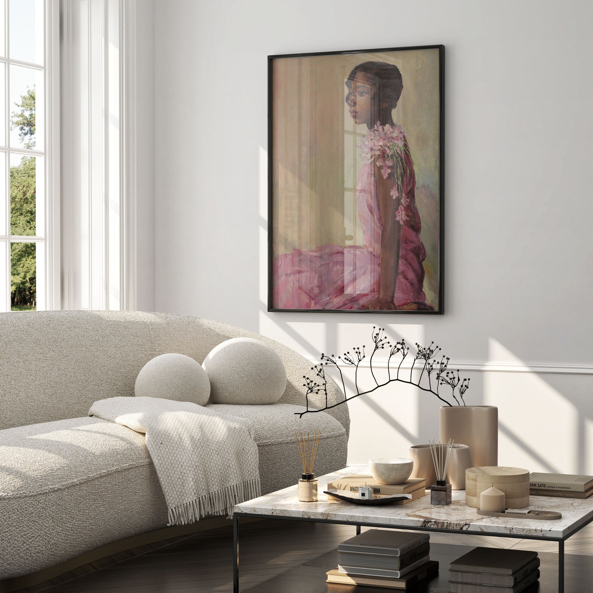 Black female portrait painting wall art print from the Harlem Renaissance, Laura Wheeler Waring Girl in a Pink Dress