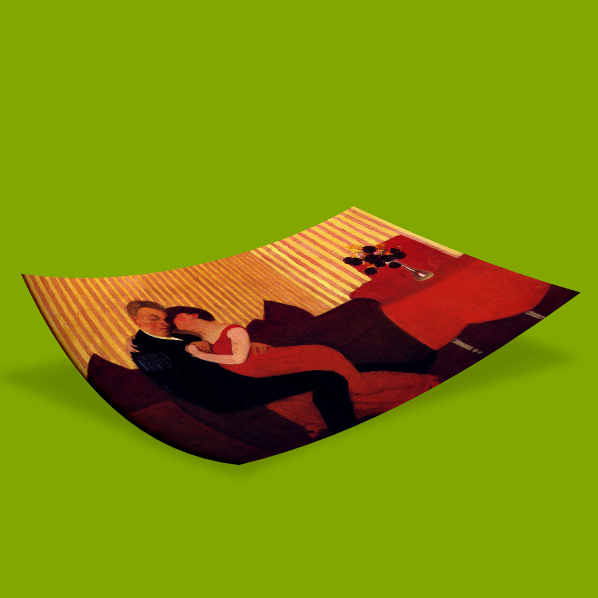 Art print reproduction of Félix Vallotton's 1897 painting The Lie, featuring a man and woman seated closely together on a sofa.