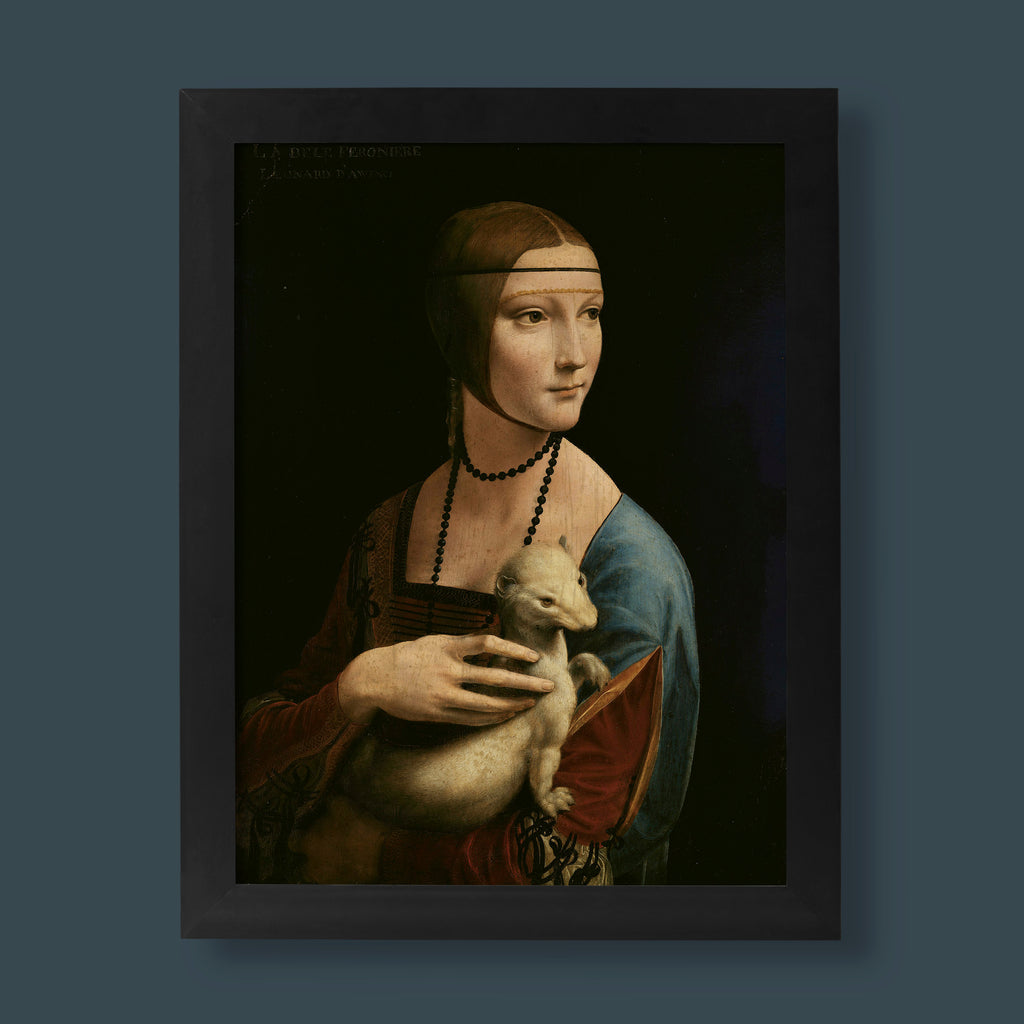 Leonardo da Vinci Lady with an Ermine fine art print, Renaissance portrait painting reproduction, museum quality wall art with Cecilia Gallerani