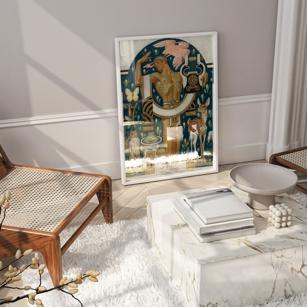 JC Leyendecker Apollo Greek god Spring wall art, classical figurative illustration print, Art Deco home décor