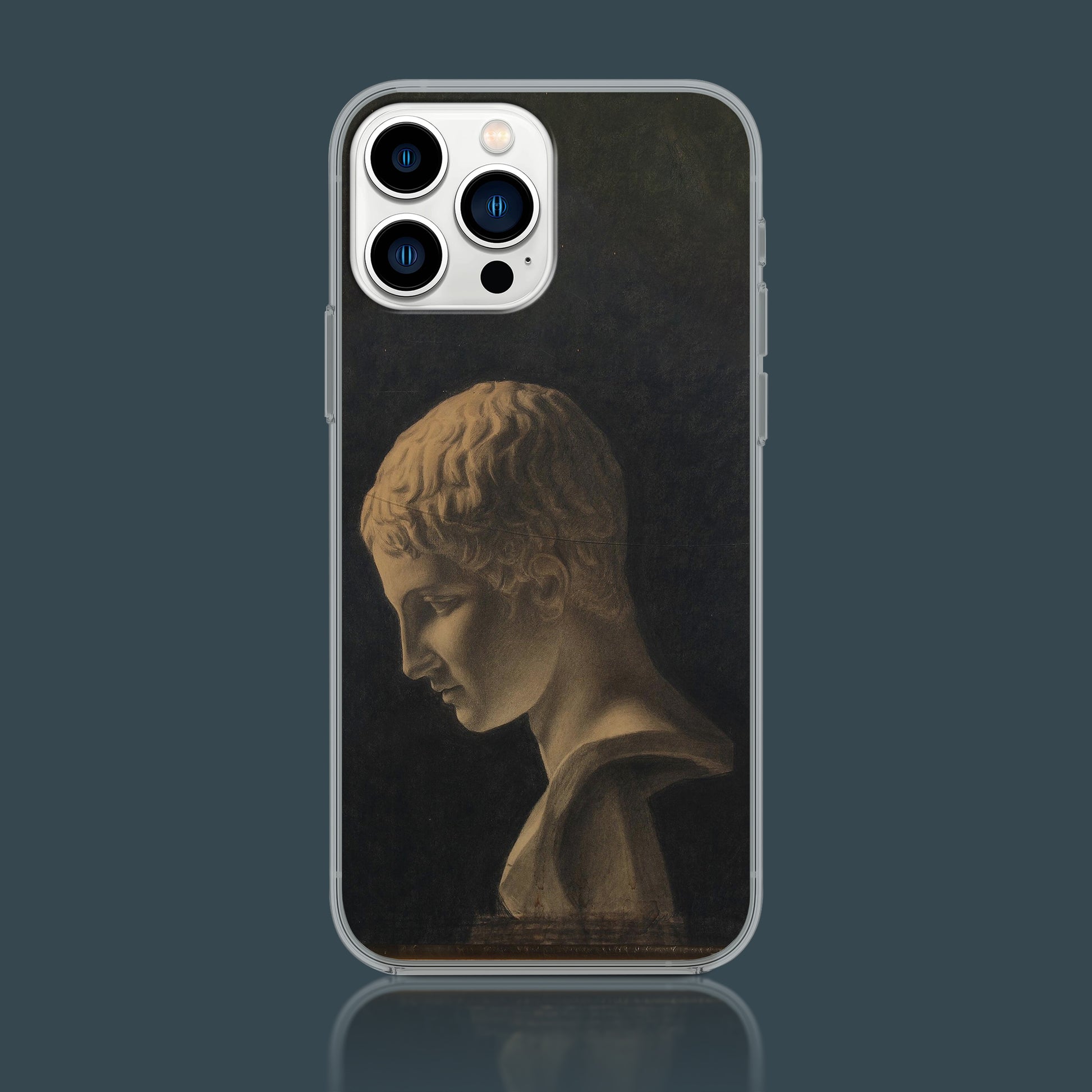A product shot of the ARTSNOB Lili Elbe Greek Youth Tough Case, featuring the classical fine art painting on an iPhone. The glossy finish and vibrant colours of the artwork are visible.