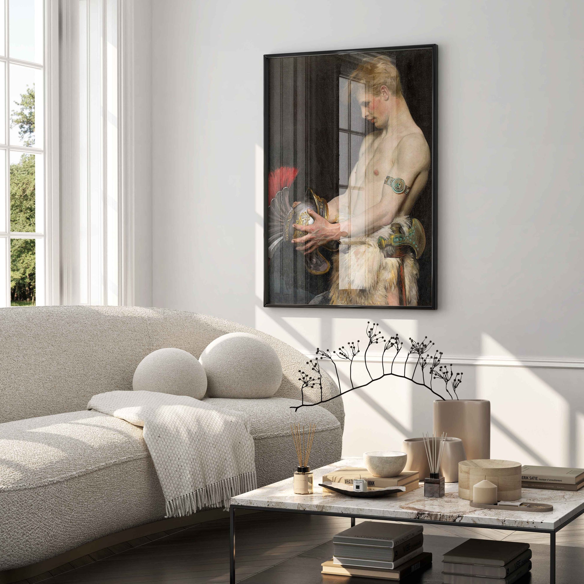Luxury framed neoclassical art print of a Germanic Warrior by Osmar Schindler, perfect for elegant wall decor and fine art collections.