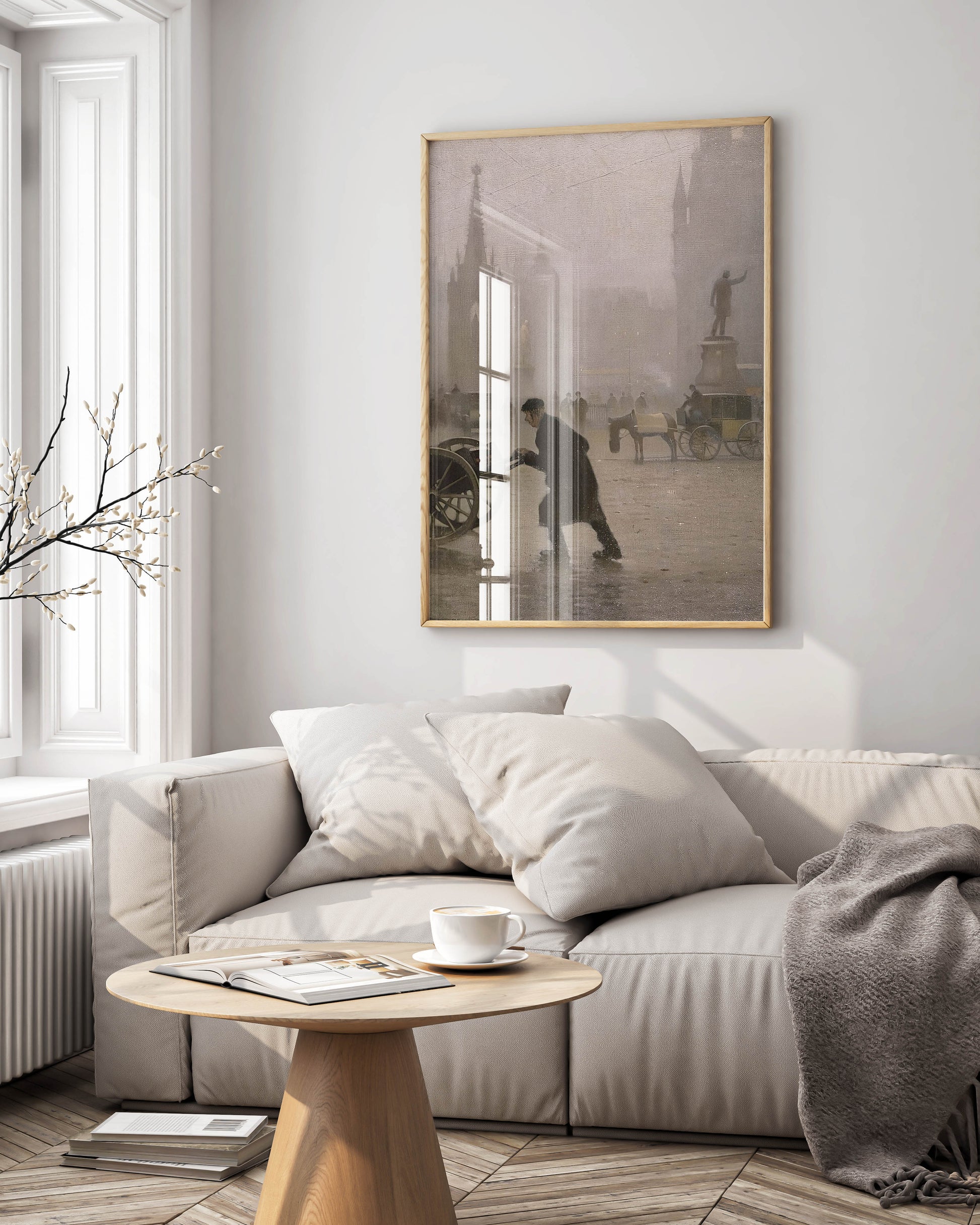 Manchester impressionist painting by Valette beautifully framed as premium wall art, featuring Albert Square Town Hall scene perfect for contemporary home interior design
