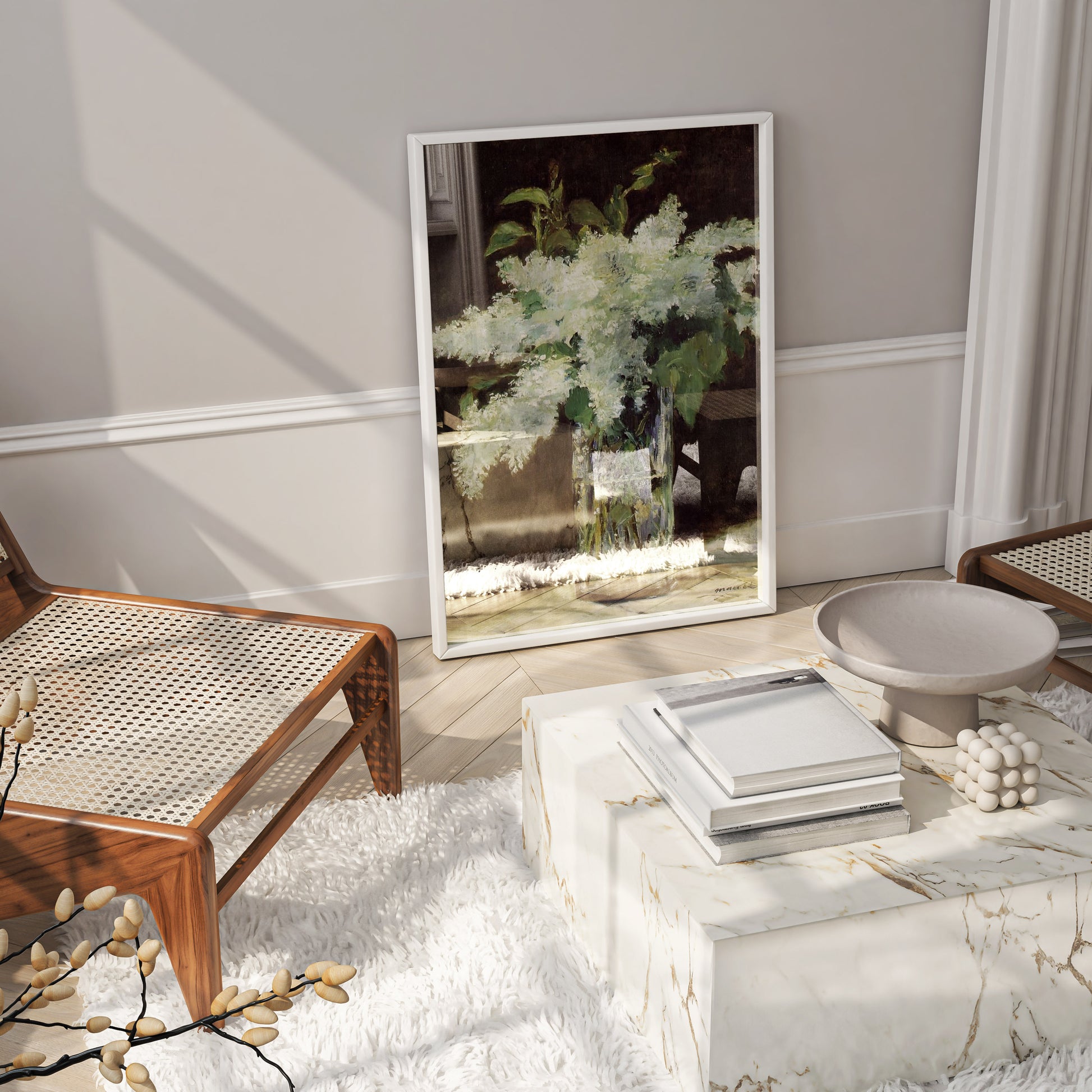 Impressionist wall art print of Manet's White Lilac still life, perfect for a curated gallery wall