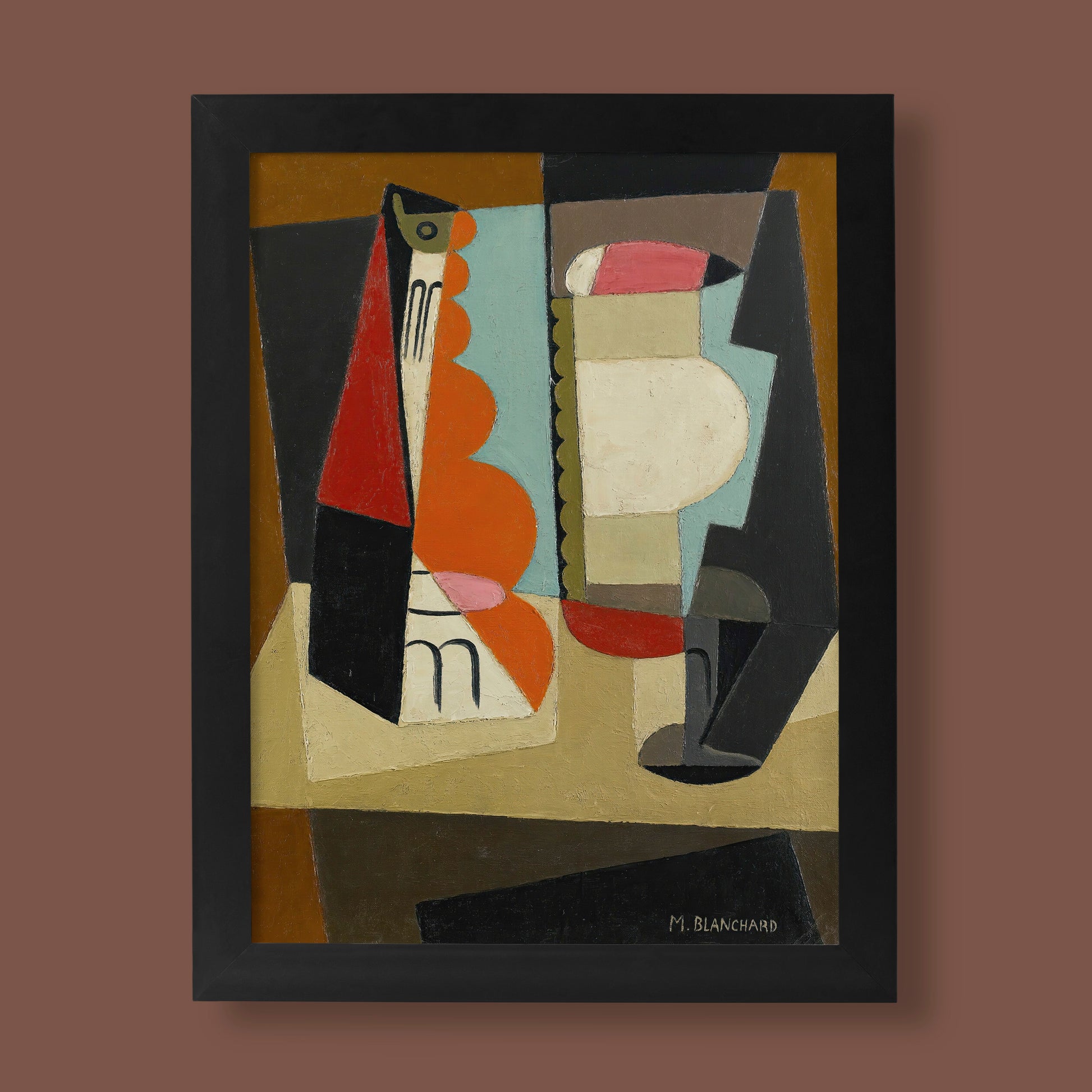 María Blanchard Nature Morte Cubiste cubist art print featuring geometric still life with bold orange, blue and black colours on museum-quality paper