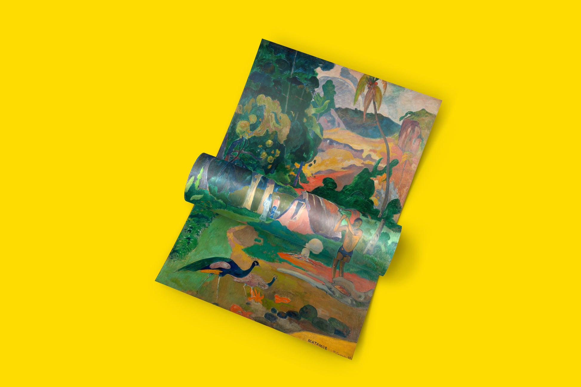 Paul Gauguin Tahiti period painting Landscape with Peacocks fine art reproduction print, colourful Post-Impressionist wall art with symbolic imagery and flattened perspective