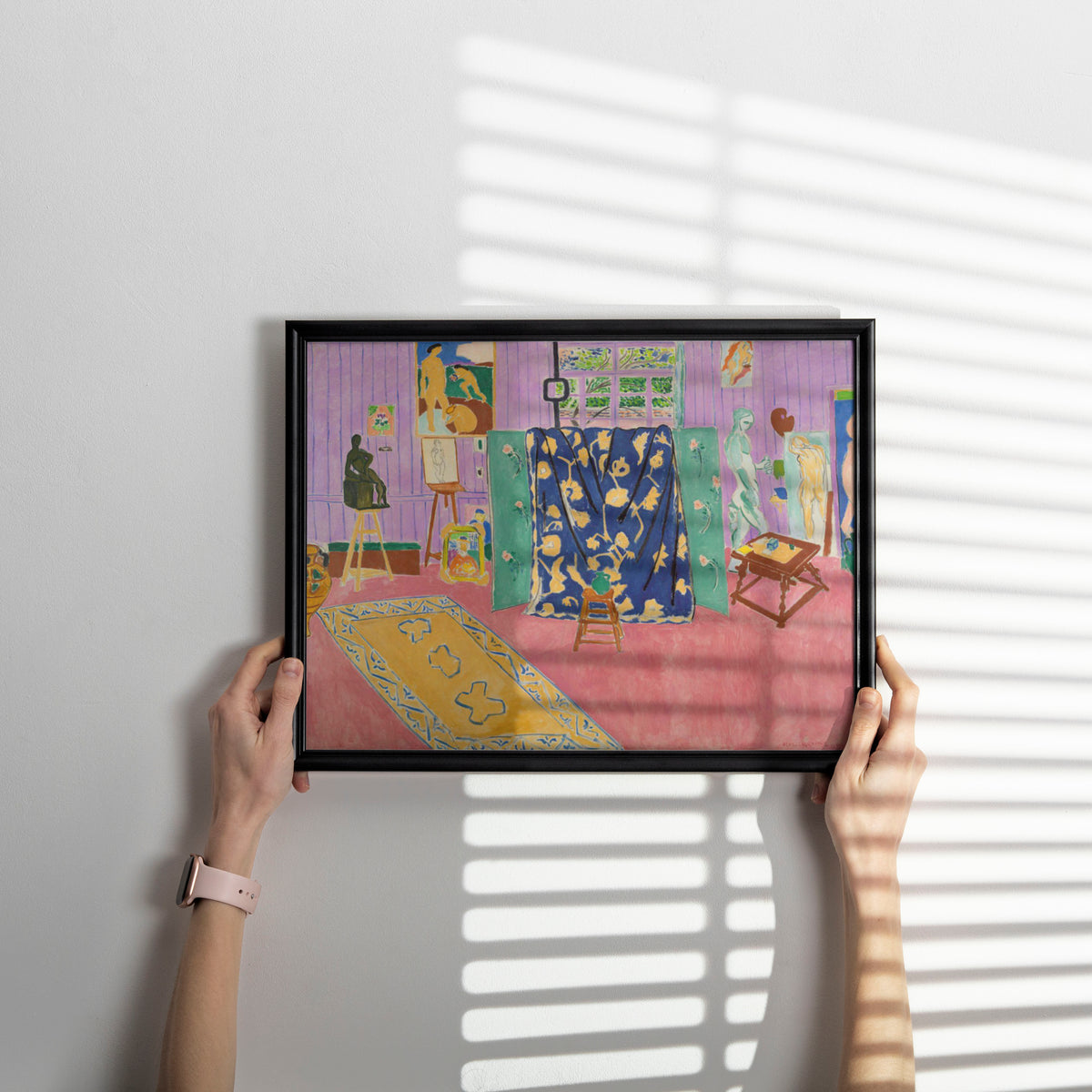 Framed Henri Matisse The Pink Studio print styling idea for home gallery walls, showcasing modern colorist masterpiece wall art.