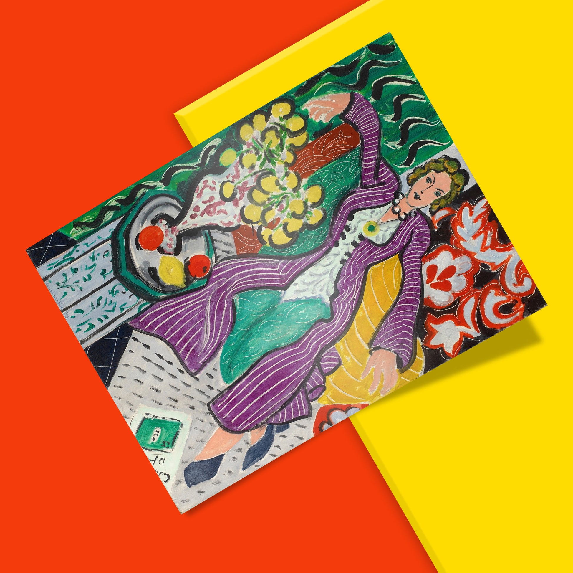 Woman in a Purple Coat by Henri Matisse art print, colourful modernist painting with exotic patterns, premium giclée wall art poster