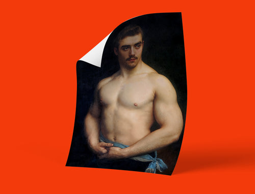 A vintage wall art print featuring the striking portrait of strongman Maurice Deriaz by French painter Gustave Courtois, perfect for adding a touch of historical and masculine elegance to any room.