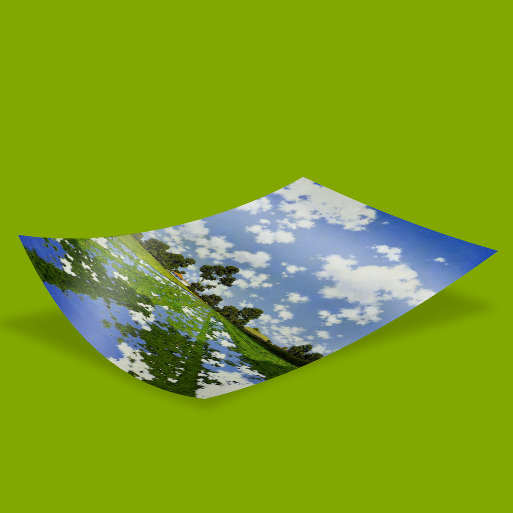 Art Snob giclée art print of Maxfield Parrish's Alfalfa Field landscape painting, featuring brilliant greens and sky reflections in shallow irrigation channels