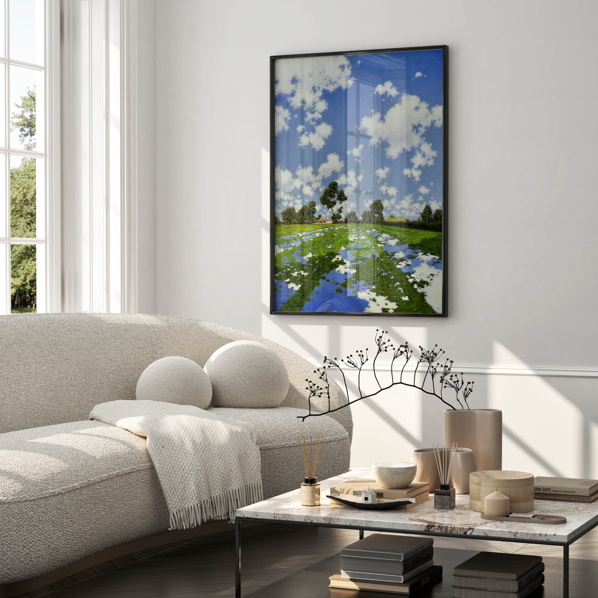 Maxfield Parrish alfalfa field wall art print for home decor, a luminous early American realist landscape with vivid local colour, available in multiple sizes from Art Snob