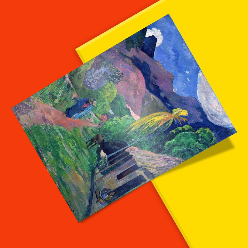 Close-up of a 350 dpi giclée print of Gauguin’s Street in Tahiti, showing sharp details and rich, vivid 12-colour ink depth.