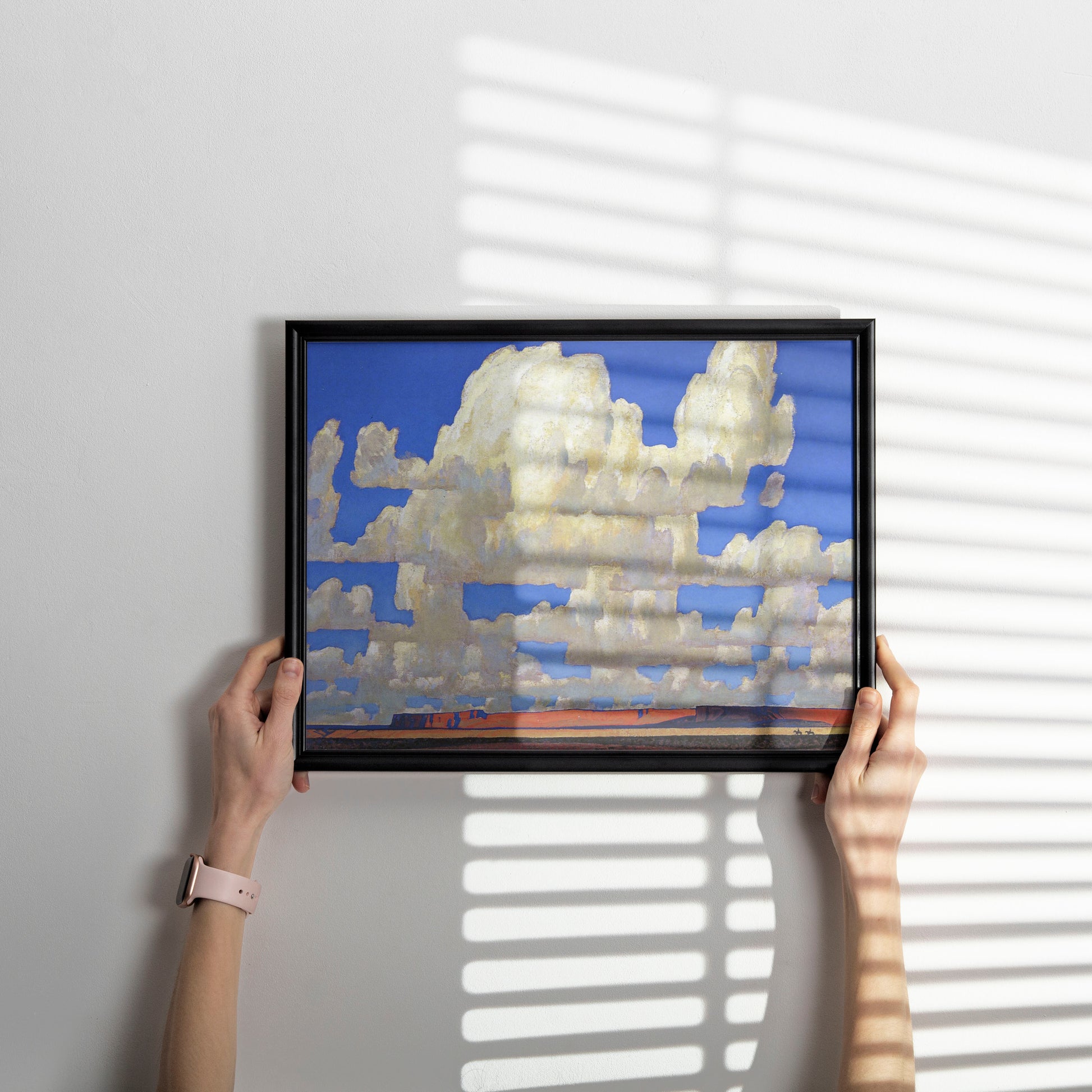 A glare-free matte finish art poster of Maynard Dixon's Cloud World printed on sustainable FSC-certified paper.