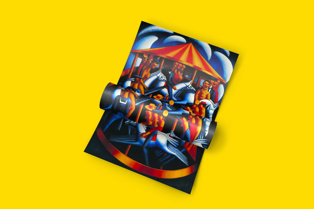 A high-quality print of the expressionist painting "Merry-Go-Round," featuring a distorted carousel with screaming figures.