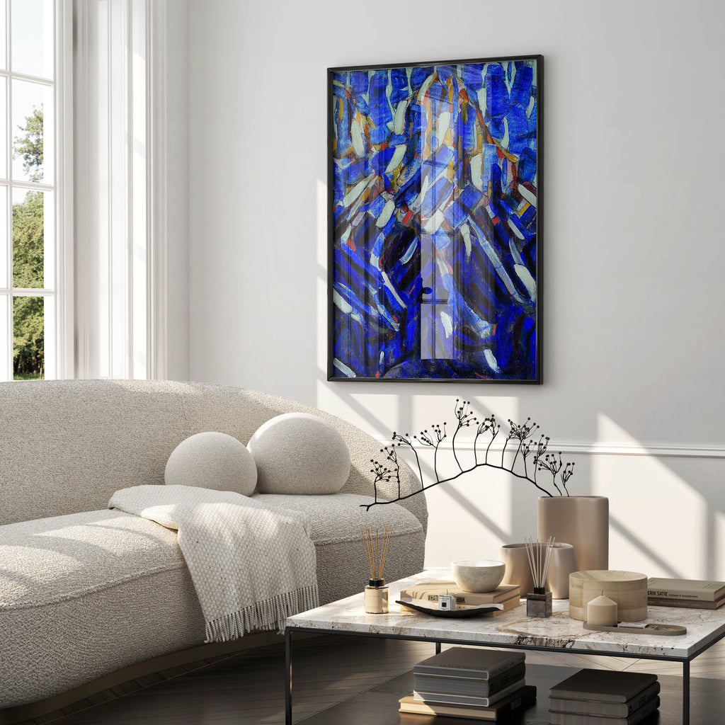 Inspired by the Blue Rider movement, this Christian Rohlfs abstraction dissolves mountain forms into light. It is a revolutionary choice for those seeking high-fashion wall art with a historical edge.