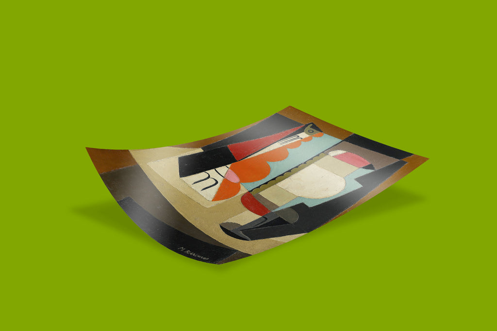 Museum-quality giclée art print of María Blanchard's cubist still life painting with fragmented forms and vibrant colour palette, FSC-certified paper