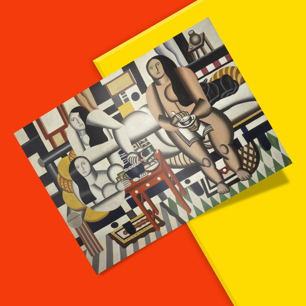 High quality Three Women wall art print by Fernand Léger showing cubist style figures with metallic forms and geometric patterns