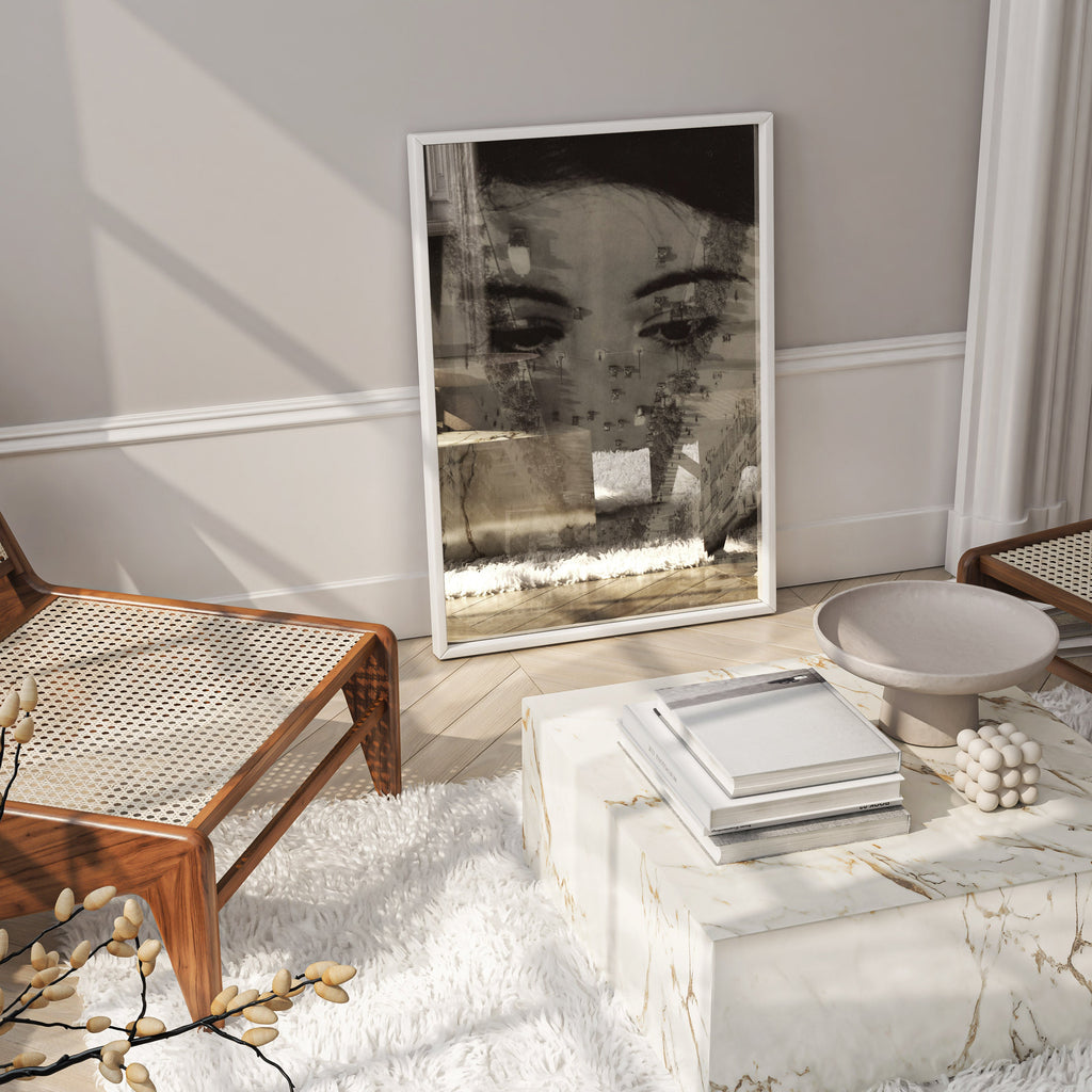 Modernist photography print by Aenne Biermann perfect for gallery wall art displays, featuring iconic Champs-Élysées photomontage in monochrome aesthetic