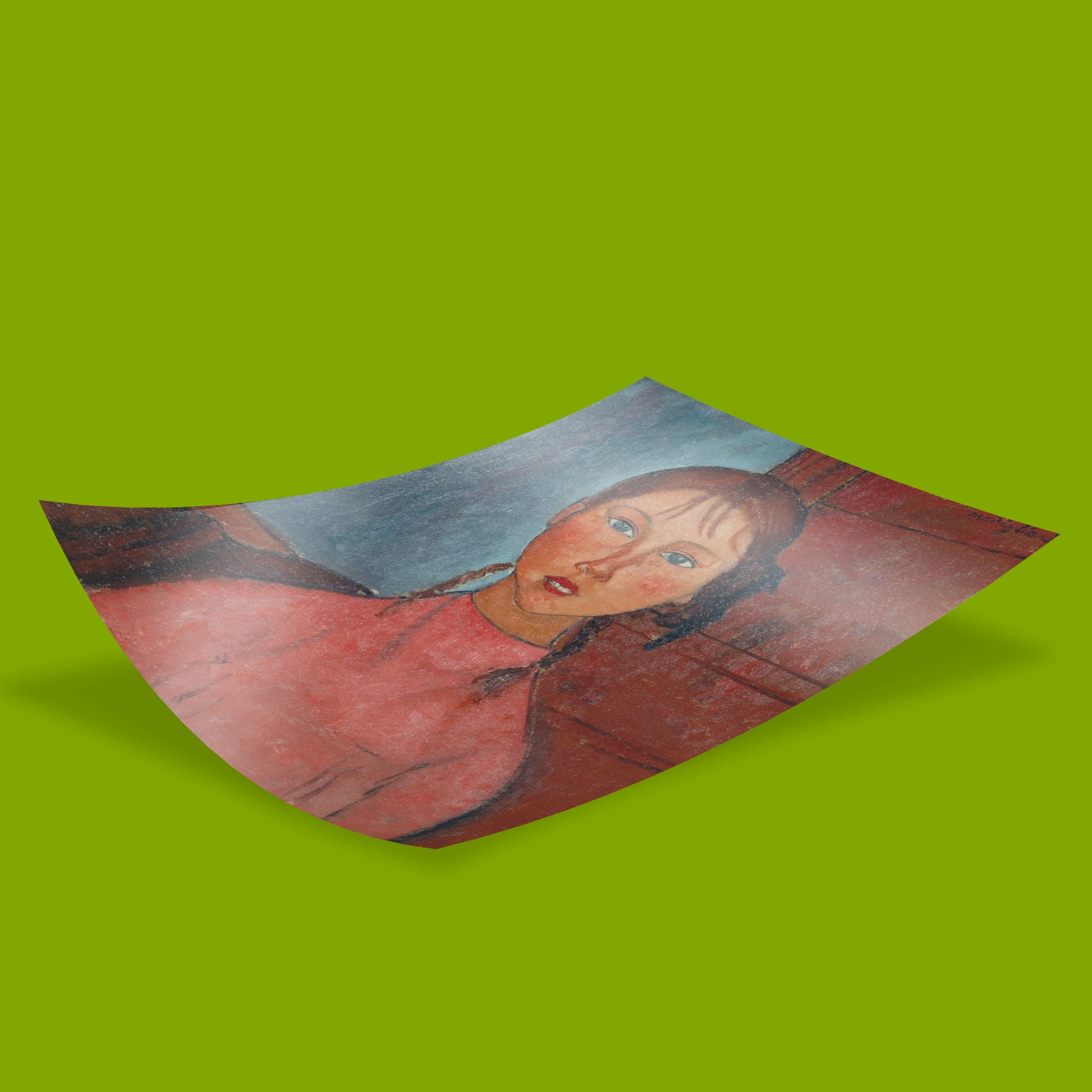 Modigliani Girl with Pigtails expressionist art print, iconic early 20th century figurative painting reproduction