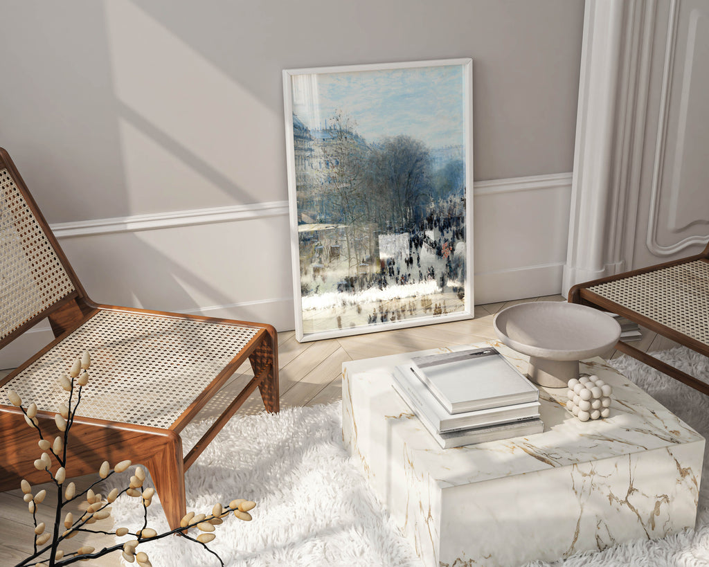 Monet's Impressionist painting used as a statement piece in a luxury home's interior design.