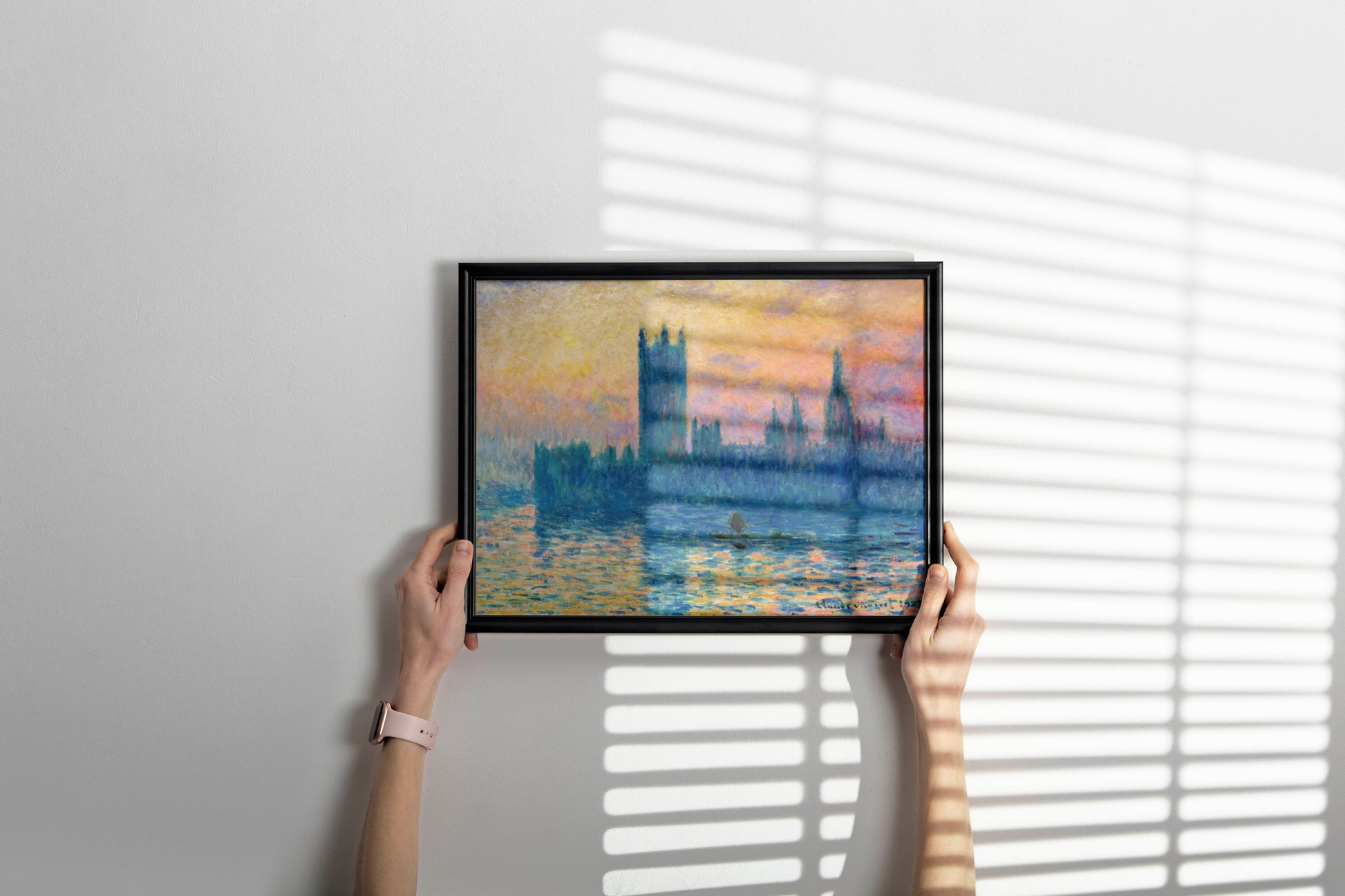Monet London print framed as wall art, a stunning piece for living room or office, ready to hang.