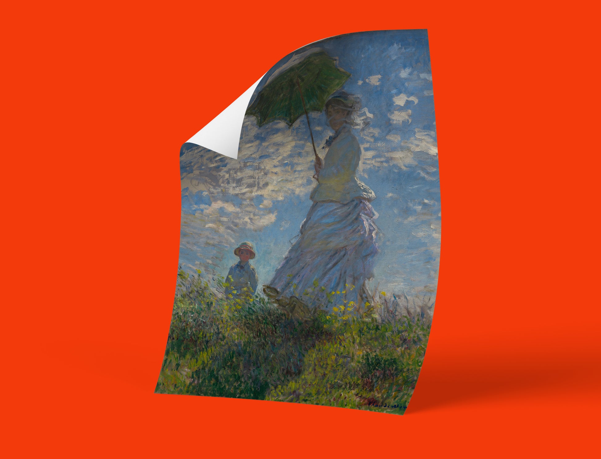 A beautiful piece of Impressionist wall art, this print of Monet's masterpiece features Madame Monet and her son against a brilliant blue sky.