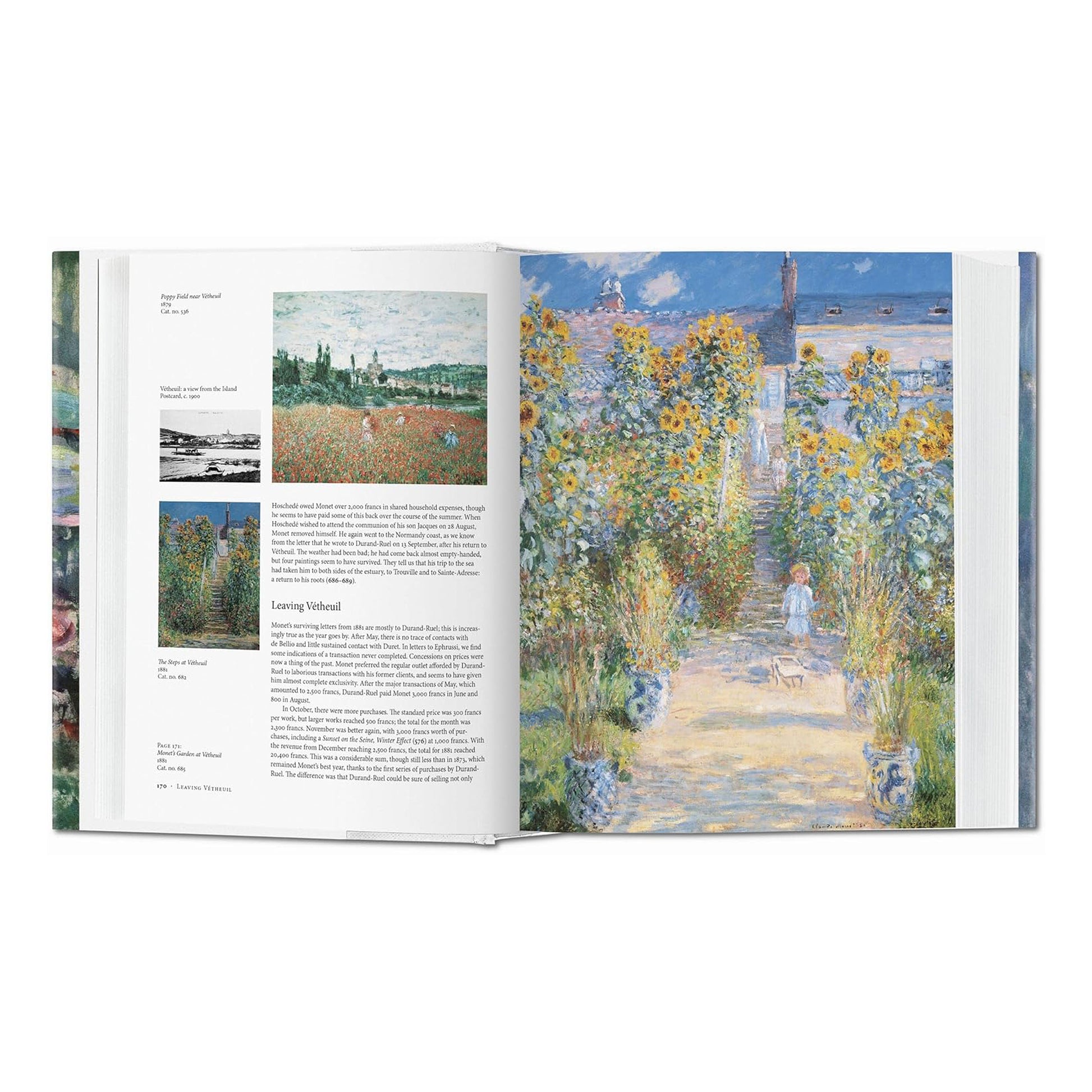 A two-page spread from the Taschen luxury art book featuring a beautiful, full-page reproduction of a Monet painting showing a field of red poppies. This is a perfect example of Monet's work and would be a beautiful addition to any collection of art prints.