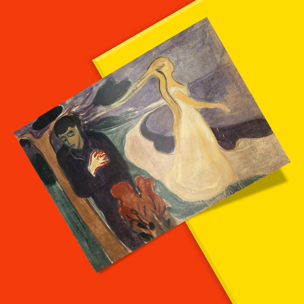 Edvard Munch Norwegian expressionist art print of Separation 1896, featuring symbolic gold hair and coastal shoreline motif, museum-quality giclée print