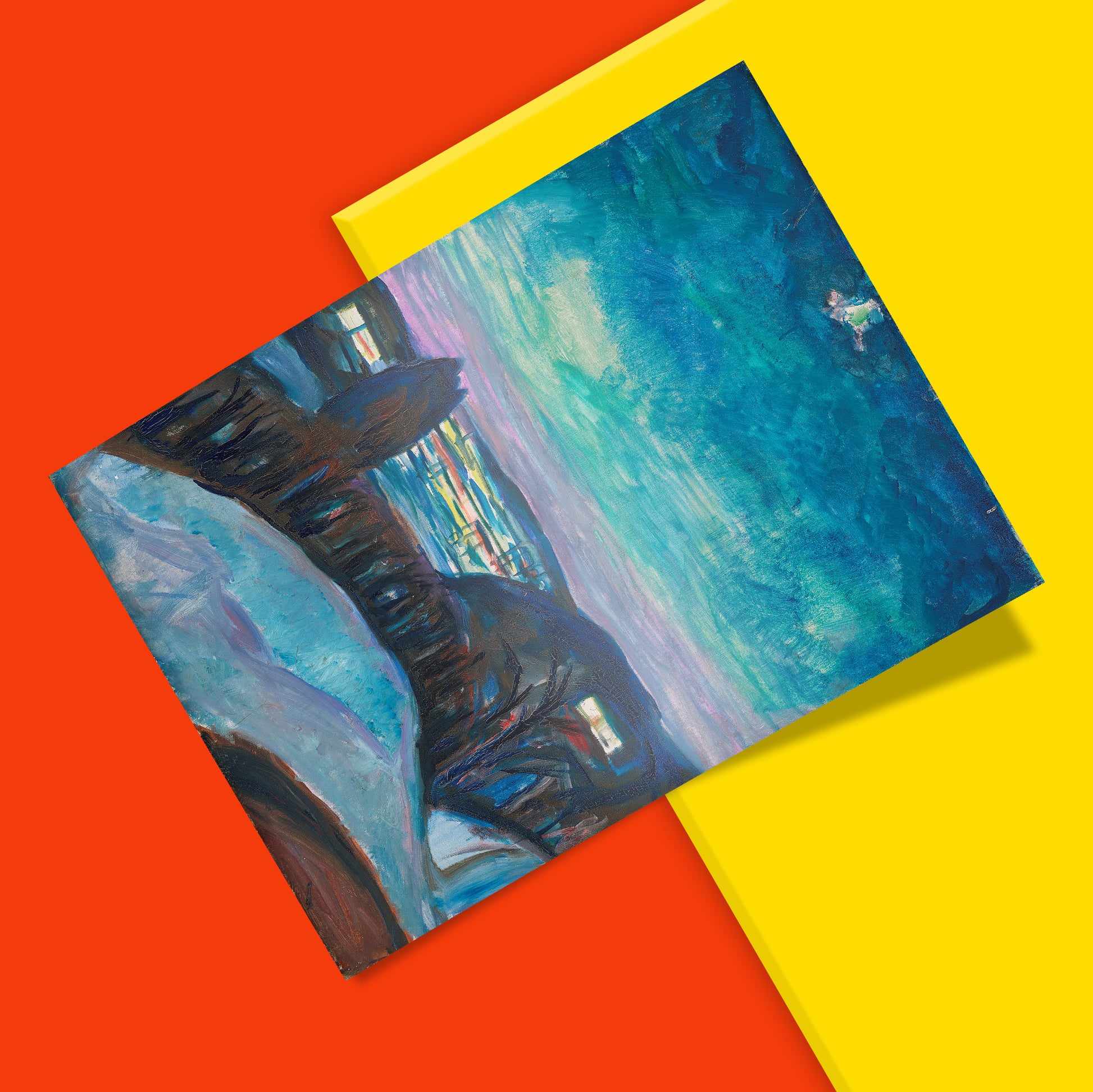 Edvard Munch Ekely period winter night painting, Norwegian expressionist art print with blue tones and starlit sky