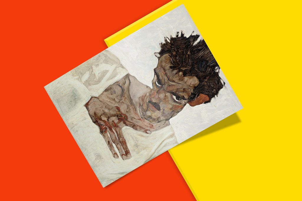 Museum-quality print of Egon Schiele's famous "Self-Portrait with Lowered Head," a captivating example of Expressionist painting for your art collection.