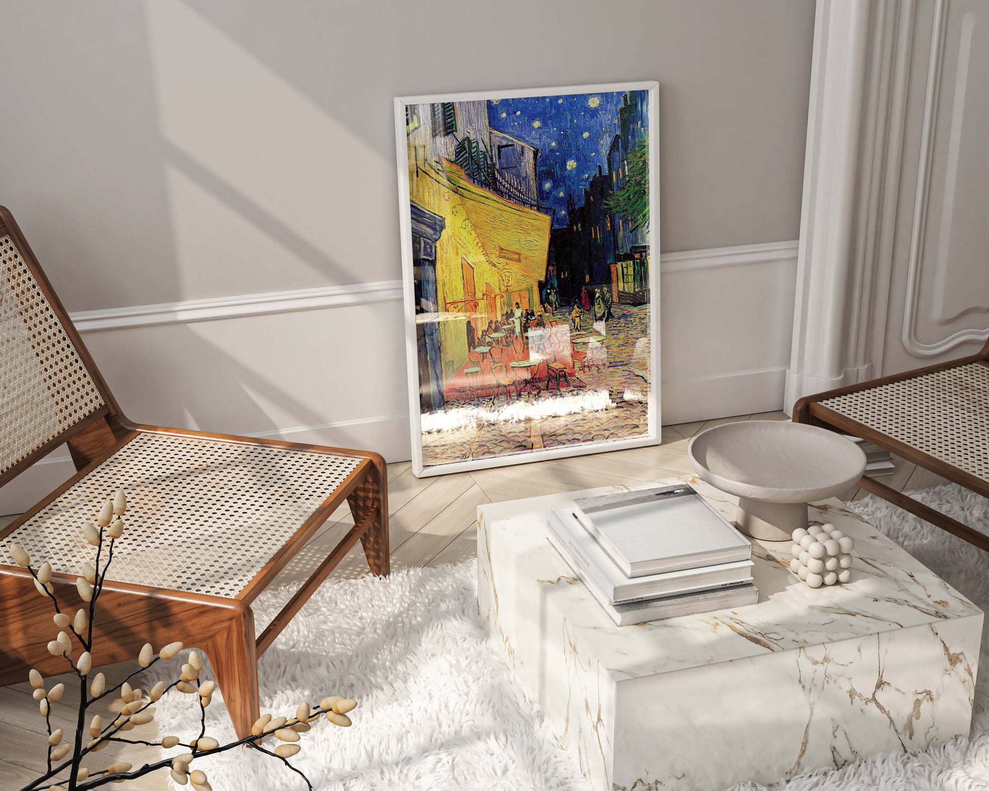 Museum-quality wall art print of Van Gogh’s Café Terrace at Night, ideal for elegant interiors