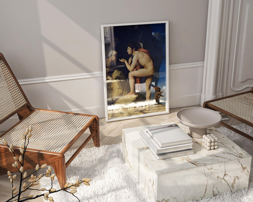 Classical mythology wall art featuring framed Jean-Auguste-Dominique Ingres Oedipus print in sophisticated living space, perfect framed artwork for art collectors and luxury interiors