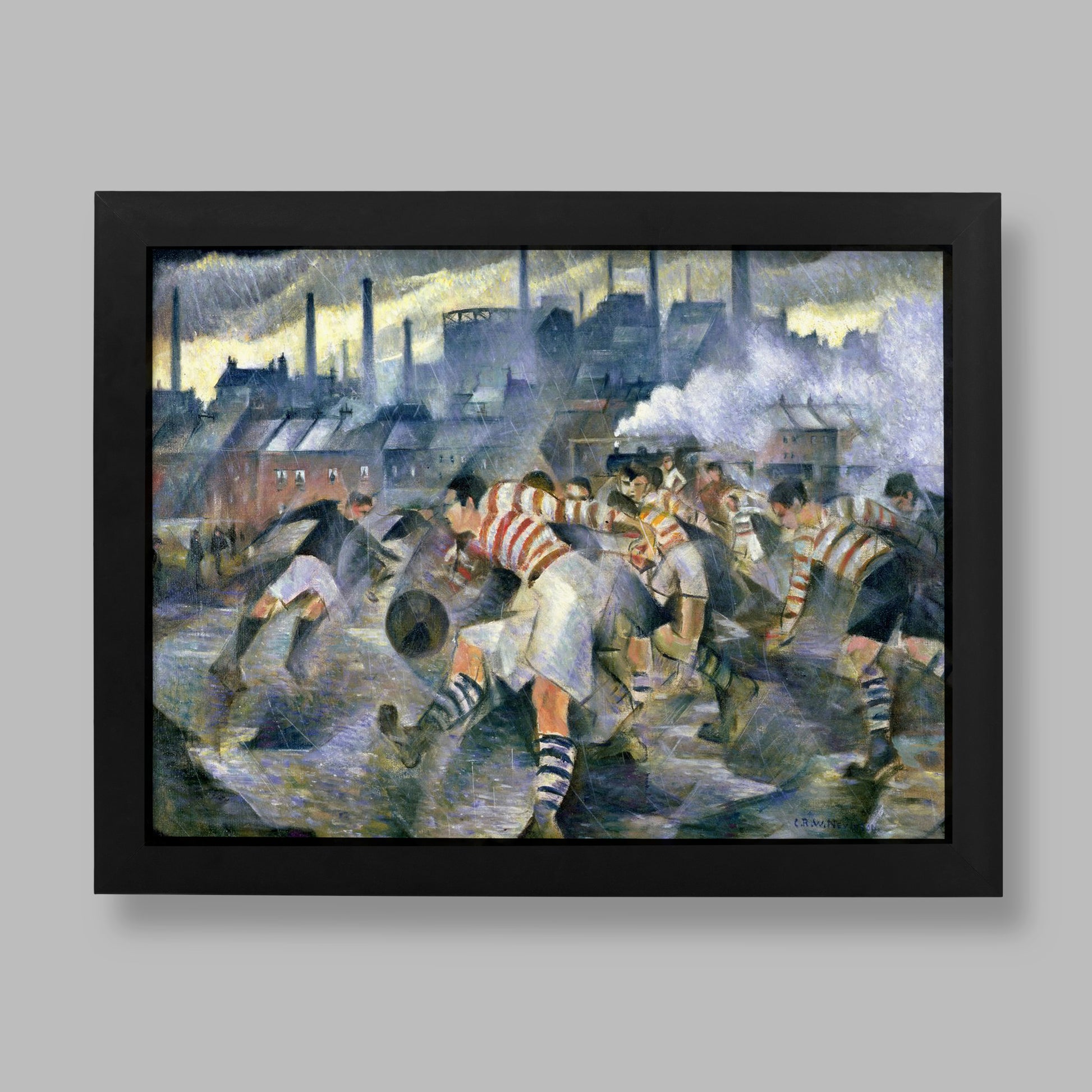 C.R.W. Nevinson Any Wintry Afternoon in England 1930 fine art print showing football players in modernist style, available as museum-quality wall art reproduction