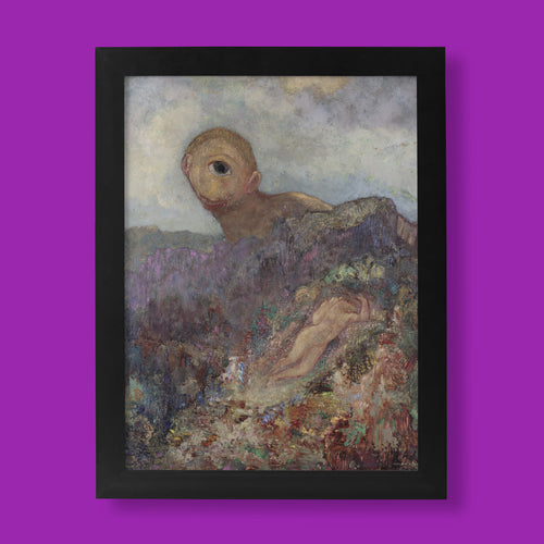 Odilon Redon The Cyclops fine art print, symbolist oil painting reproduction featuring the one-eyed giant Polyphemus watching Galatea, available as a giclée wall art poster