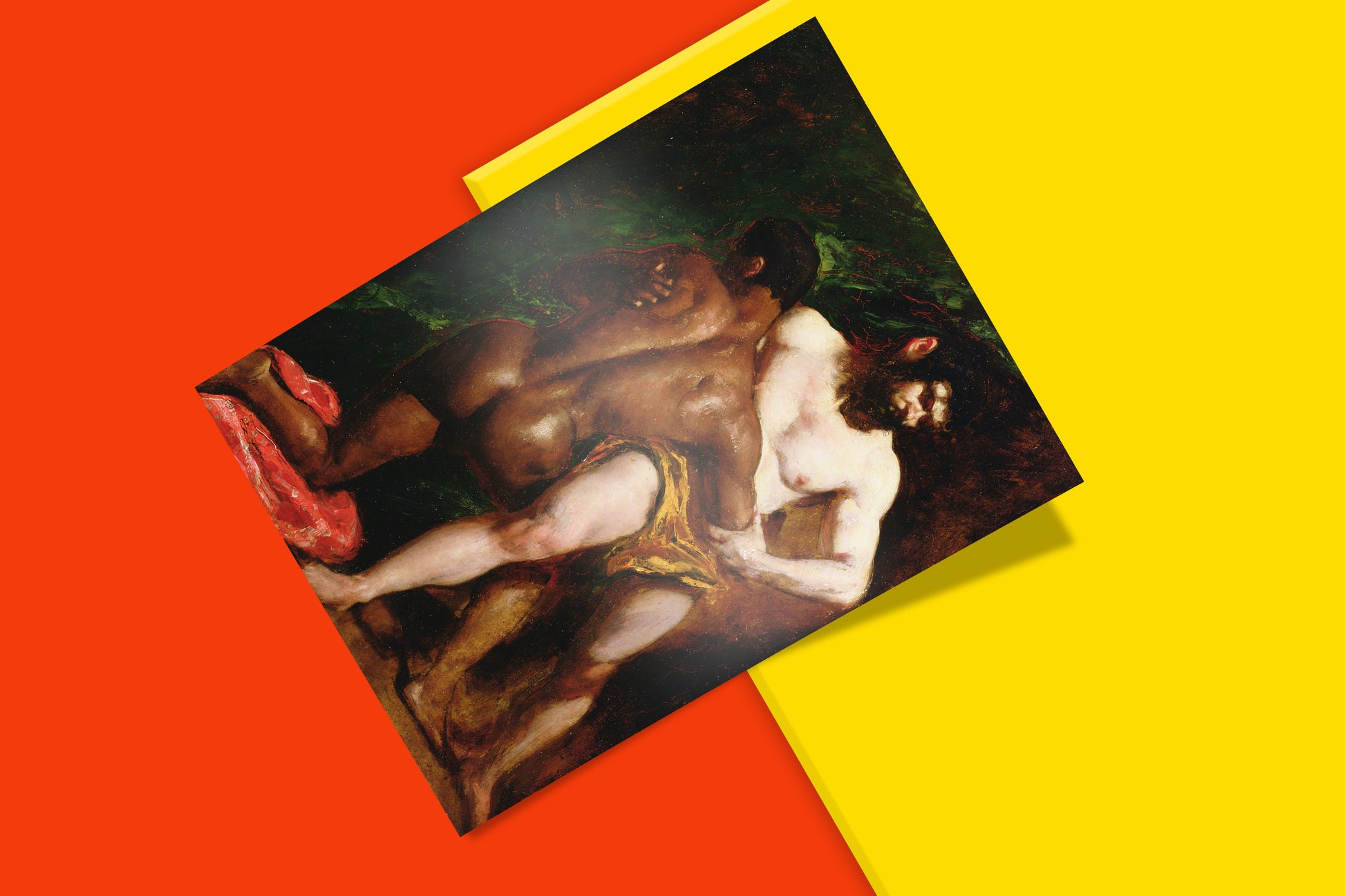 A fine art print depicting the powerful and emotional scene from William Etty's painting, The Wrestlers, perfect for art lovers and collectors.