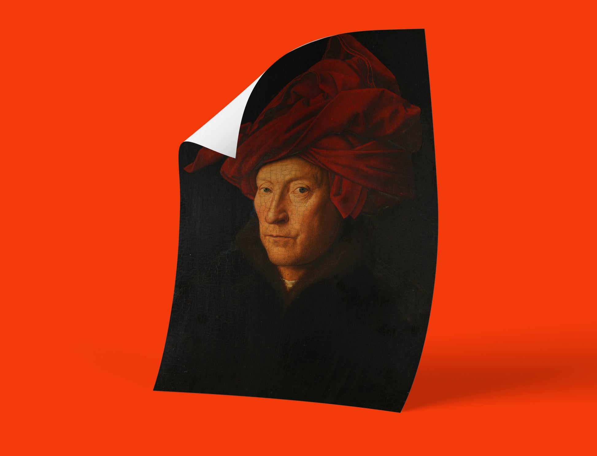 Close-up of the ARTSNOB high-quality poster featuring Jan van Eyck's iconic 'Portrait of a Man', ideal for stylish home decor.