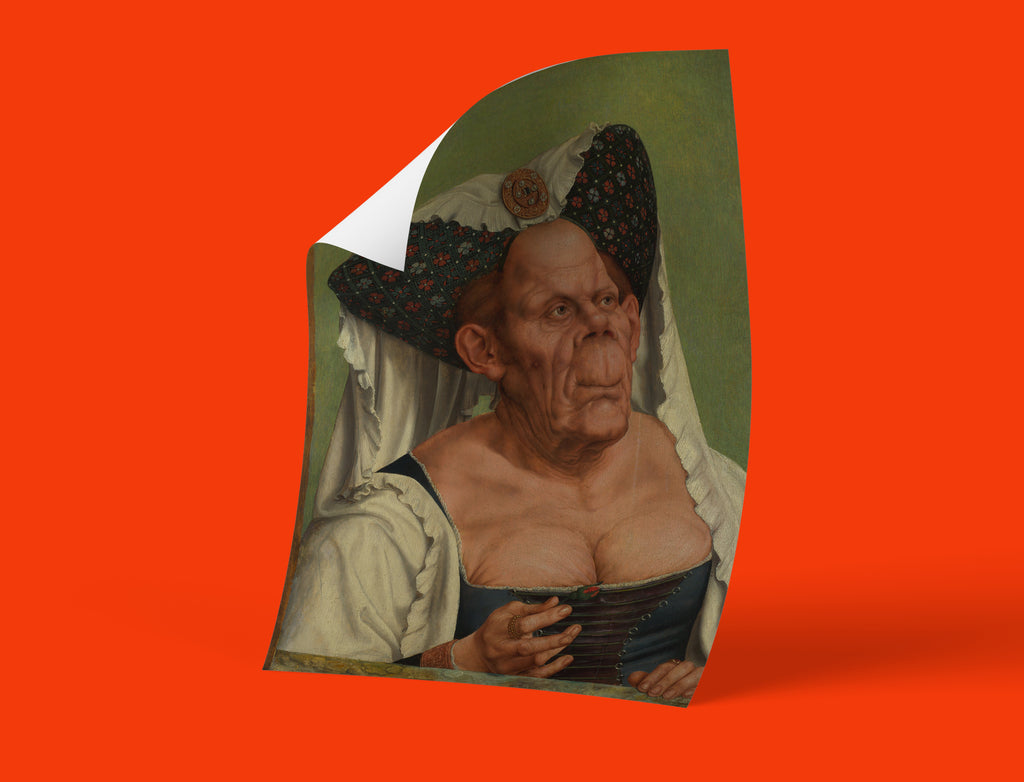 High quality wall art of a grotesque portrait of an old woman by Quentin Matsys, ideal for home decor.