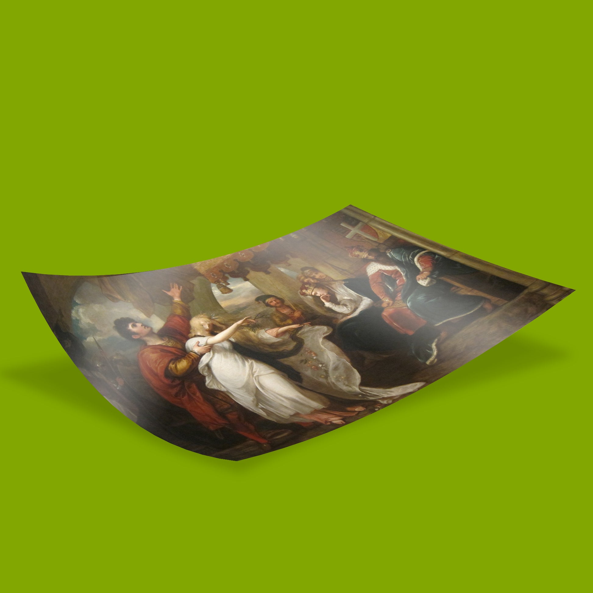 Fine art print of Benjamin West’s Hamlet scene, originally created for the Boydell Shakespeare Gallery, featuring an eco-friendly FSC-certified paper.