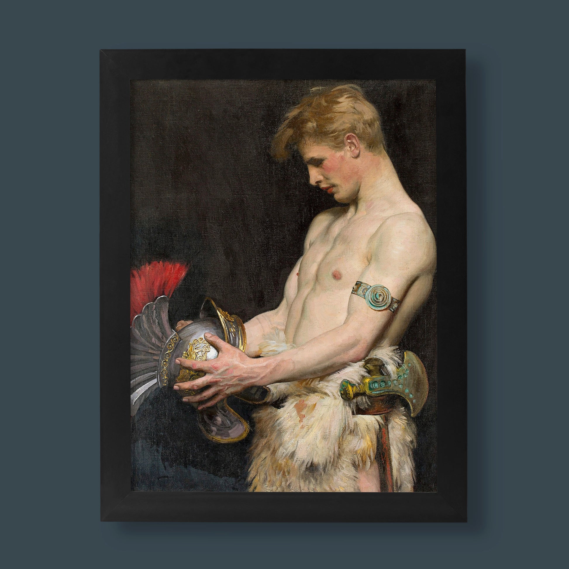 Osmar Schindler Germanic Warrior with Helmet fine art print, high-quality museum print, historical wall art.