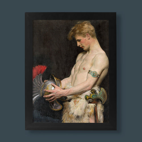 Osmar Schindler Germanic Warrior with Helmet fine art print, high-quality museum print, historical wall art.