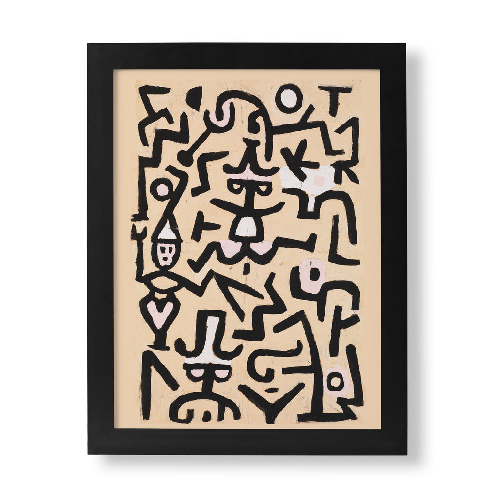 Paul Klee Comedians' Handbill fine art print featuring abstract theatrical figures in black on cream background, premium wall art for modern home decor