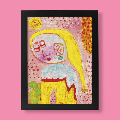 Paul Klee Magdalena Before The Conversion fine art print featuring stylised female figure with yellow hair, bold colours, and decorative patterning on museum-quality giclée paper