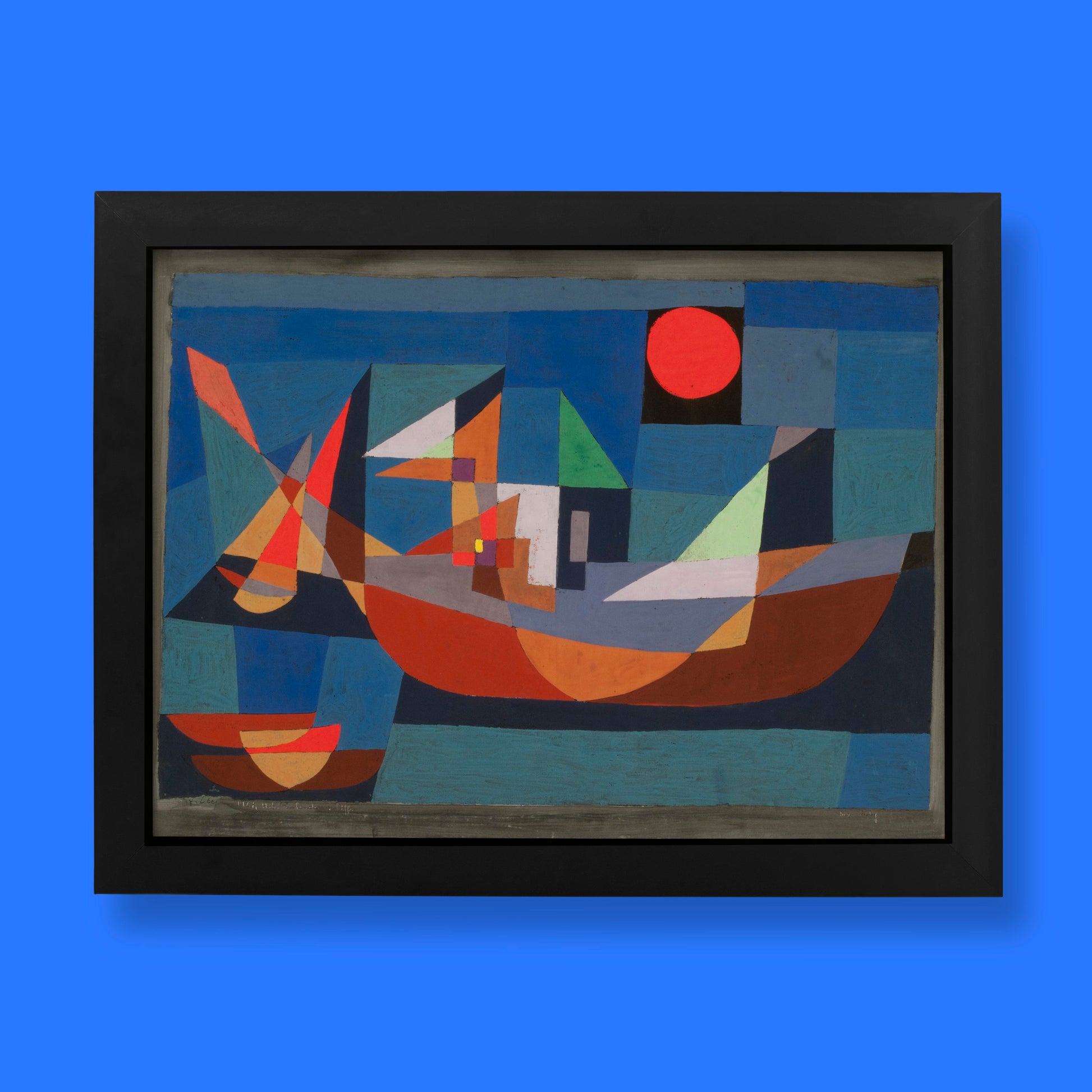 Paul Klee Resting Ships 1927 fine art print featuring geometric boats and vibrant modernist colours on museum-quality paper